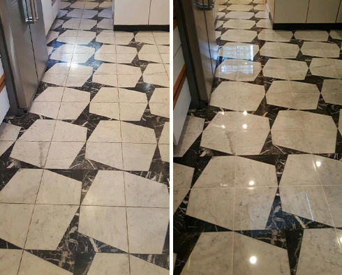 Before and After Our Kitchen Floor Stone Cleaning Services in Manor, DE