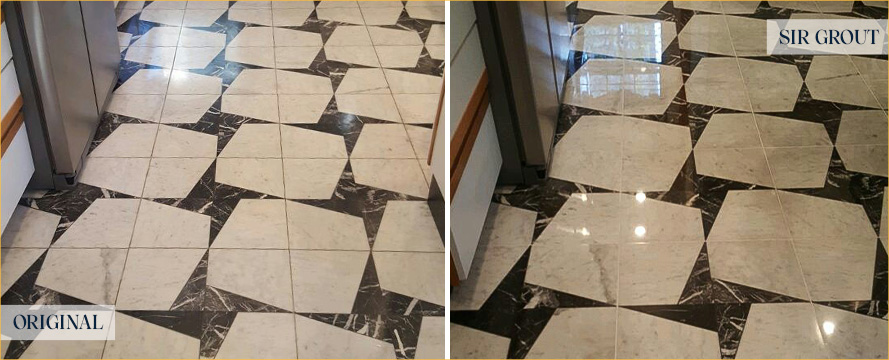 Before and After Our Kitchen Floor Stone Cleaning Services in Manor, DE