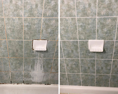 Shower Wall Before and After a Tile Cleaning in Wilmington