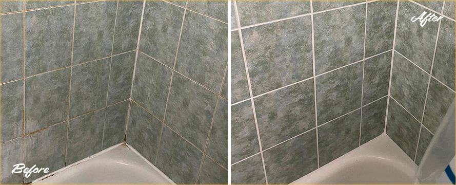 Shower Wall and Seams Before and After a Tile Cleaning in Wilmington