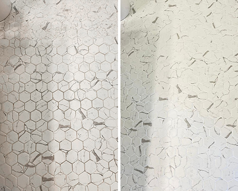 Bathroom Floor Before and After a Service from Our Tile and Grout Cleaners in Greenville