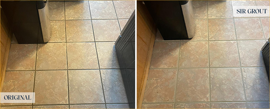 Tile Floor Before and After a Grout Cleaning in Middletown