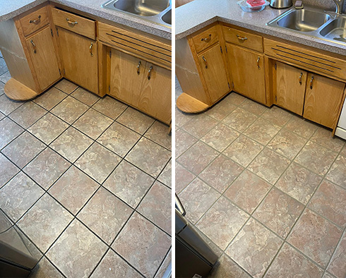 Kitchen Floor Before and After a Grout Cleaning in Middletown