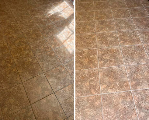 Tile Floor Before and After a Grout Recoloring in Townsend