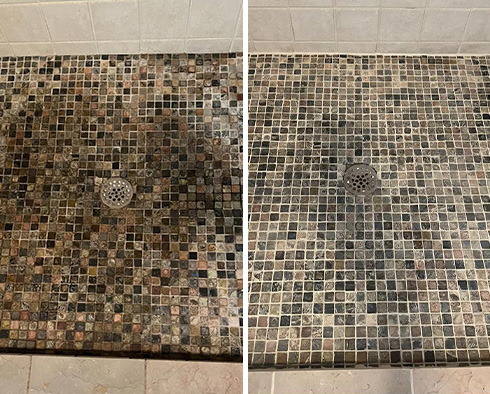 Shower Floor Before and After a Tile Cleaning in Middletown