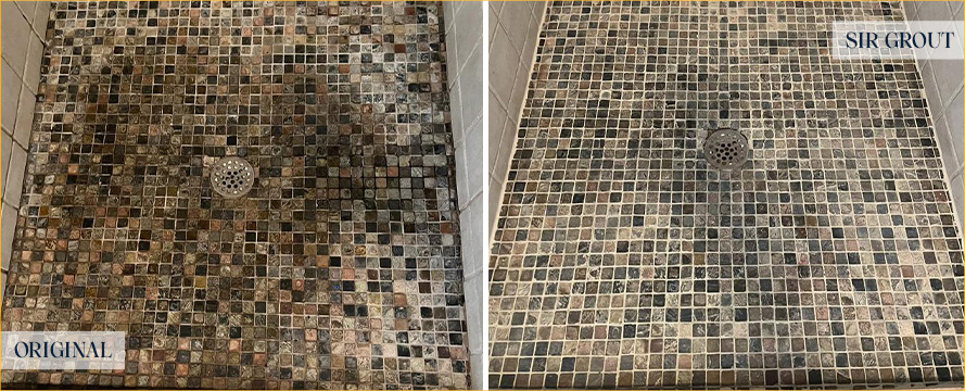 Shower Floor Before and After a Tile Cleaning in Middletown