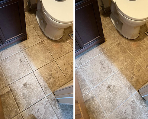 Bathroom Floor Before and After a Grout Sealing in New Castle