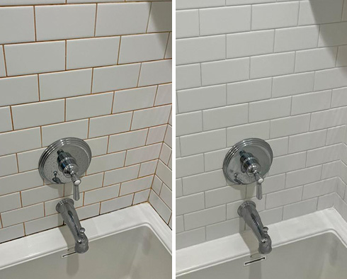 Shower Walls and Seams Before and After a Grout Cleaning in Wilmington