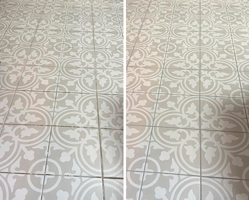 Tile Floor Before and After a Grout Sealing in Middletown