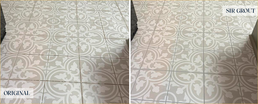 Tile Floor Before and After a Grout Sealing in Middletown