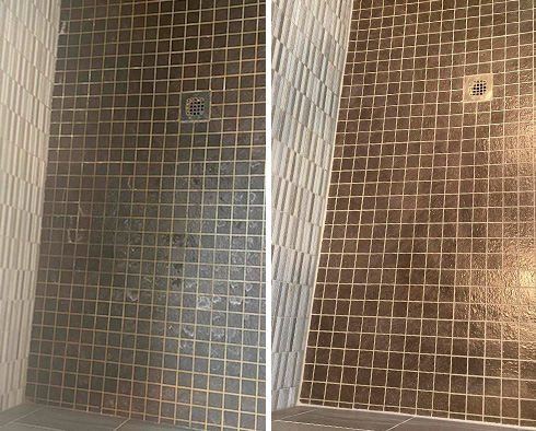 Shower Floor Before and After a Tile Cleaning in Smyrna