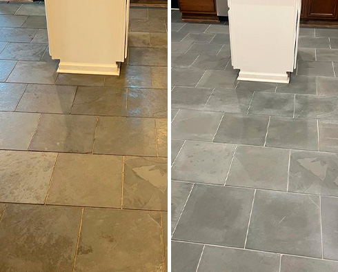 Kitchen Floor Before and After a Grout Sealing in Wilmington