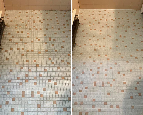 Bathroom Floor Before and After a Tile Cleaning in New Castle