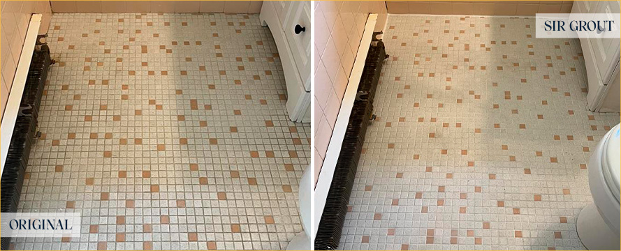 Bathroom Floor Before and After a Tile Cleaning in New Castle