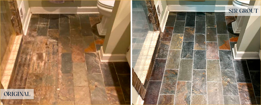 Bathroom Floor Before and After a Stone Cleaning in Hockessin