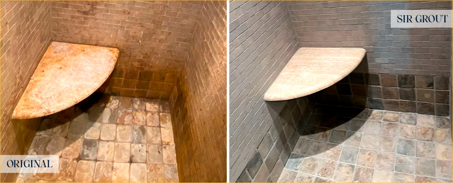 Shower Stall Before and After a Stone Cleaning in Hockessin