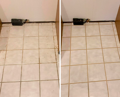 Tile Floor Before and After a Grout Sealing in Wilmington