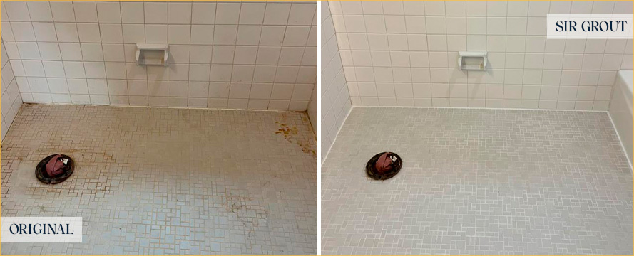 Bathroom Floor and Walls Before and After a Tile Cleaning in Wilmington